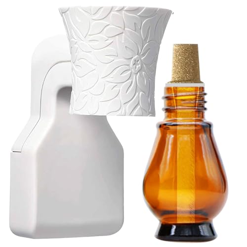 Earffloz Plug in Oil Diffuser, 1 Set Blank for DIY Air Freshener Make Unique Home Scent Aromatherapy, Work with Essential Oil, EO+Water, Fragrance Refill for Plugins (White Warmer + Glass + Wick)