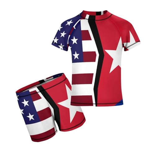 American and Cuban FlagChildren's Casual Swimsuit Set - Simple and Versatile10-12Y（150cm）