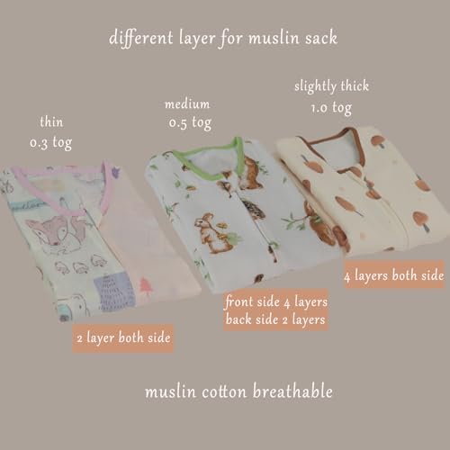 Image of Toddler Muslin Cotton Sleep Sack 0.5-0.7 TOG Sleeveless Unisex Wearable Blanket for Baby & Toddler (2-3T), Breathable Lightweight with 4-Layer Front & 2-Layer Back, All-Season Sleeping Bag