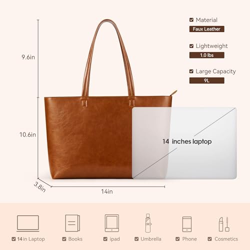 Image of KALIDI Tote Bag Zipper Shoulder Bag Faux Leather Purses Satchel for Women Casual Handbag Work Dating College