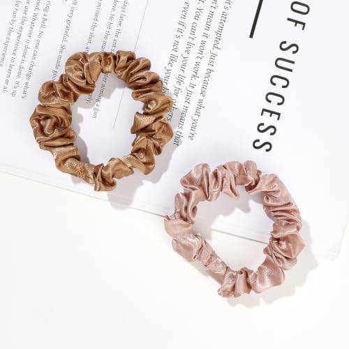 Image of Silk Hair Ties Satin Scrunchies - Small Mini Scrunchy for Women Thick Hair Accessories Cute Soft No Slip Hair Elastics Ponytail Holder for Curly Hair No Damage Hairties Gift for Girls