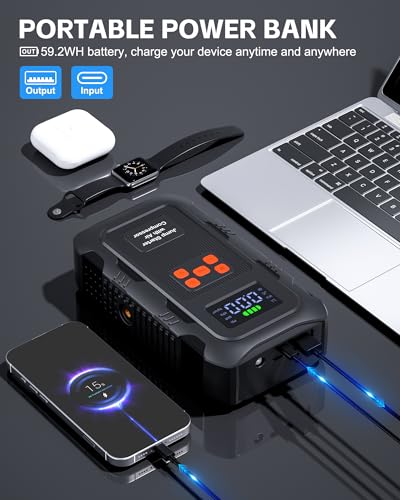 Image of 5000A Jump Starter with Air Compressor, Portable Car Battery Jump Starter with 150 PSI Tire Inflator for Up to 10.0L Gas and 8.0L Diesel Engines, 12V Jump Box Battery Charger Booster(Orange)