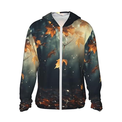 Men's Sun Protection Shirts Autumn Lleaves Flying Long Sleeve Sun Shirt for Fishing Running Hiking Swim