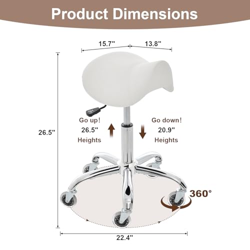 Image of Saddle Stool, Adjustable Ergonomic PU Leather Rolling Drafting Chair, Beige