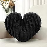Nmkopzy 16 Inch Black Heart Pillow Cute Decorative Throw Pillows, Heart Shaped Soft Fluffy Faux Fur Pillows Cushions for Couch Chair Bed Bedroom Room Home Decor Aesthetic (1, Black, Medium-16 x13)