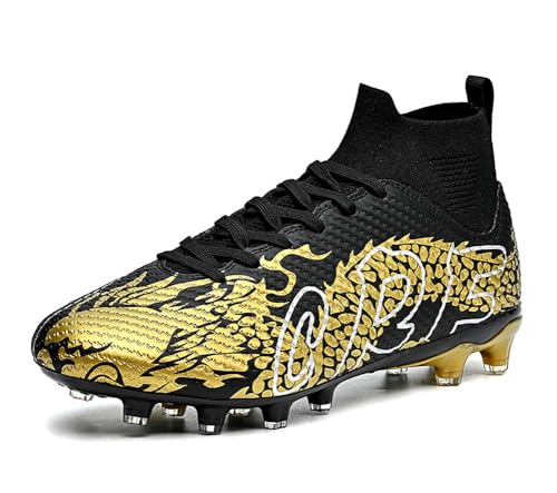 Mehlvdoy Men's Women's AG Cleats Training Football Sneakers Sports Non-Slip Long Studs High-Top Soccer Shoes for Youth Black 5.5/4.5 US