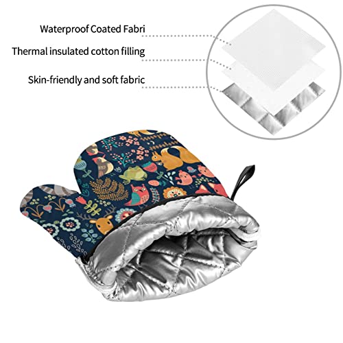 Forest Owl Deer Hedgehog Fox Oven Mitts And Pot Holders Sets Of 4 High Heat Resistant Oven Mitts With Oven Gloves And Hot Pads Polyester Potholders For Kitchen Baking Bbq Non-Slip Cooking Mitts #TOP7