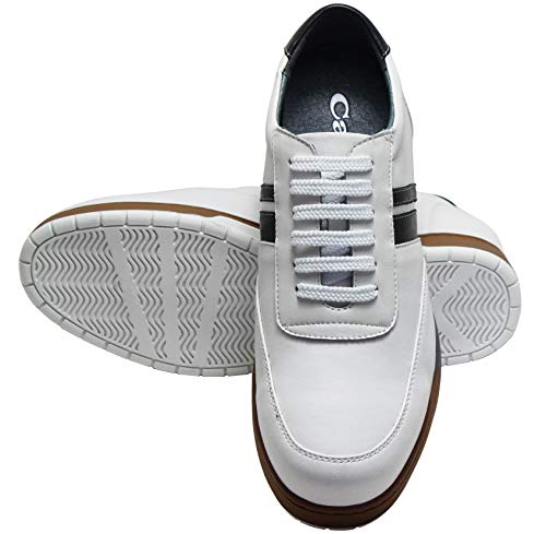 CALTO Men's Invisible Height Increasing Elevator Shoes - White Leather Lace-up Lightweight Clasic Casual Sneakers - 2.8 Inches Taller - Y2821 - Size 9 D(M) US4