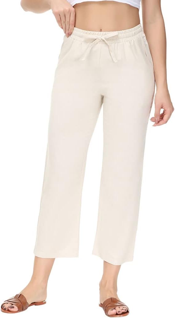 Soojun Women's Linen Blend Drawstring Wide Leg Cropped Pant - Image 2