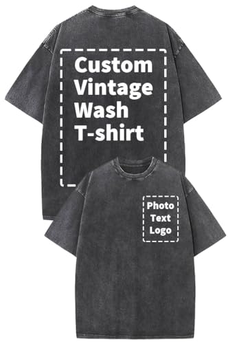 COOZEBRA Vintage Acid Wash T Shirts for Men Women, Custom T Shirts Design Your Own, Personalized T Shirts Front and Back