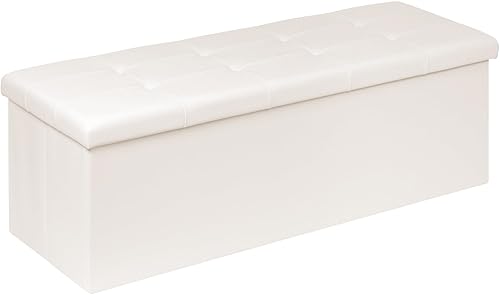 Miniatura 9 de PINPLUS Banco Otomán de Almacenamiento Plegable, Baúl Largo de Cuero Sintético Negro con Bandeja, Asiento Reposapiés, Almacenamiento de Mantas para