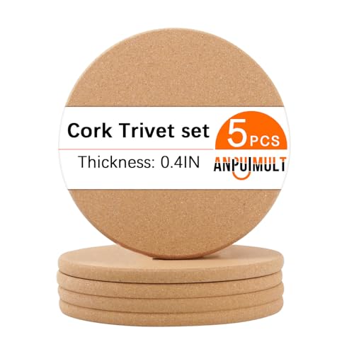 5 PCS High Density Thick Cork Trivet, Heat Resistant Multifunctional Cork Trivets for Hot Dishes,Heat Pads for Tables and countertops