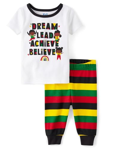 The Children's Place,Baby Girls,and Toddler Snug Fit 100% Cotton Short Sleeve Top and Pants 2 Piece Pajama Set,Black History,6 Months,9 Months