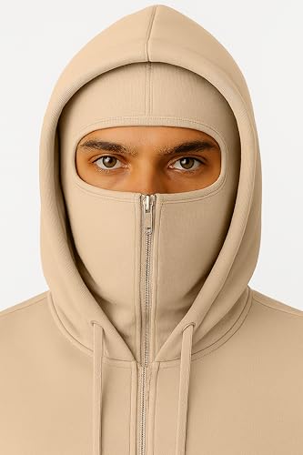 Image of JUGULAR Men's Cotton Solid Hooded Neck Full Sleeve with Mask Sweatshirt