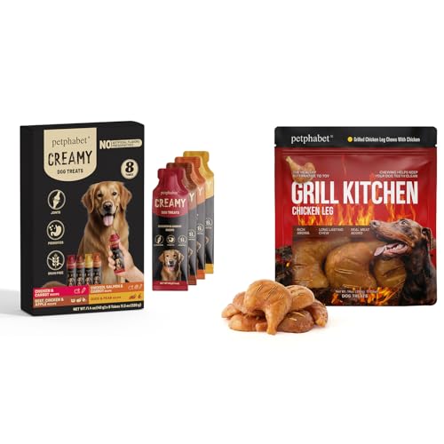 PETPHABET Lickable Saueeze Treats Variety Pack + Grilled Chicken Leg Dog Chews Treats