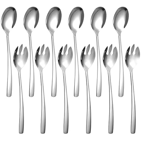 SOLEADER Salad Servers Set of 12, Salad Tongs for Serving, Food Grade 18/8 Stainless Steel Salad Serving Utensils Salad Mixing, Salad Spoon Salad Fork Cooking Utensils, Dishwasher Safe, Mirror finish Cover
