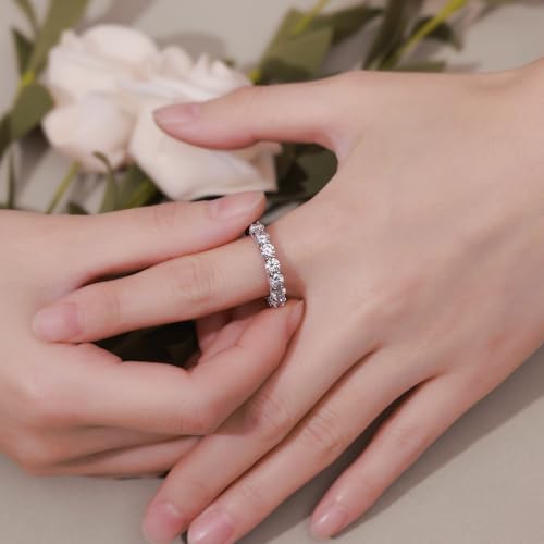 WES Wedding Band Ring for Women, 5.3cttw D Color VVS1 Lab Created Diamond Ring,Round Cut Sterling Silver Moissanite Eternity Ring, Anniversary Engagement Stackable Rings (6)2