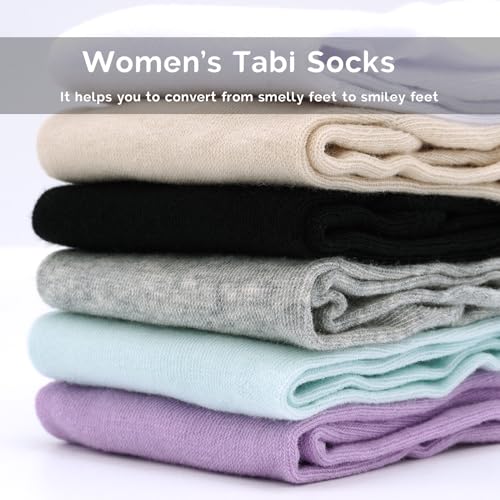 Women's Flip Flop Split Toe Tabi Socks Athletic Cotton Crew Length Quarter Ankle Two Toe 6 Pack Black White Gray3