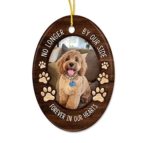 TheUnifury Custom Dog Memorial Ornament - Rememberance Ornament for Loss of A Pet - Dog Memorial Gifts Personalized - No Longer by Our Side Forever in Our Hearts