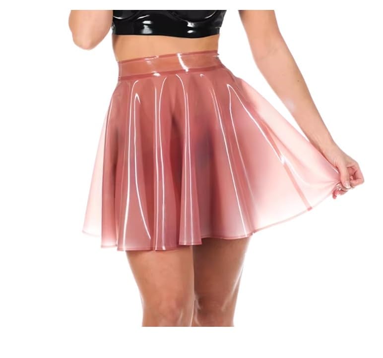 Naturlig latex skater kjol bär färger ingen dragkedja anpassade kvinnor - M - Rosa