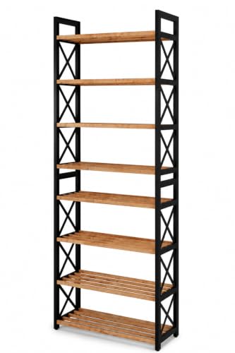 8 Katlı Masif Çam Ahşap Ayakkabılık, Plastik Ayaklı Raf ve Organizer, 48 x 18 x 128 cm