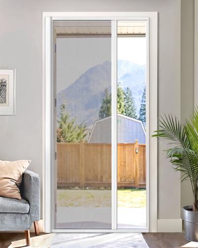 Paramondo Retractable Screen for Single Doors - Self-Stop Sliding Patio Screen with Aluminum Frame & Fiberglass Mesh, White, Size 38 9/16' W x 81 3/8' H
