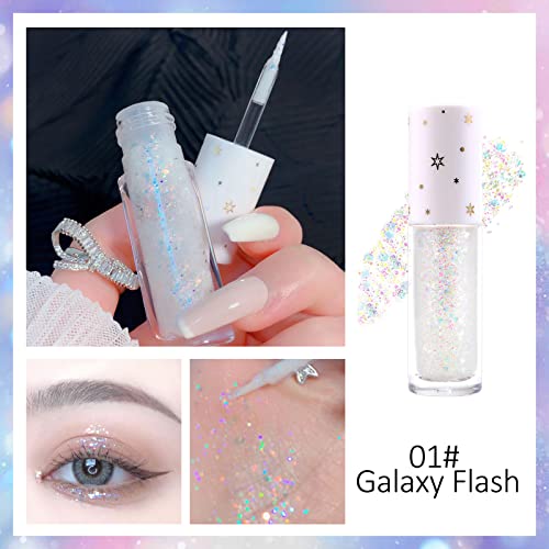 Erinde Liquid Glitter Eyeliner Eyeshadow, Korean Makeup, | Tear Drop, Shimmer Metallic, Lightweight Water Texture, Long Wearing | Loose Glitter Glue For Crystals Eye Glitter Christmas, #01 Galaxy Flash #TOP2