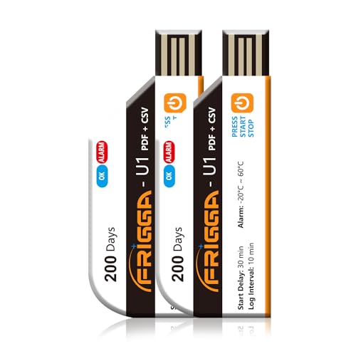 Image of Frigga 2 Pack Temperature Data Logger Single Use Temperature Recorder 28800 Points USB Temperature Loggers High Accuracy 200 Days Cold Chain Transportation with PDF CSV Report, U1