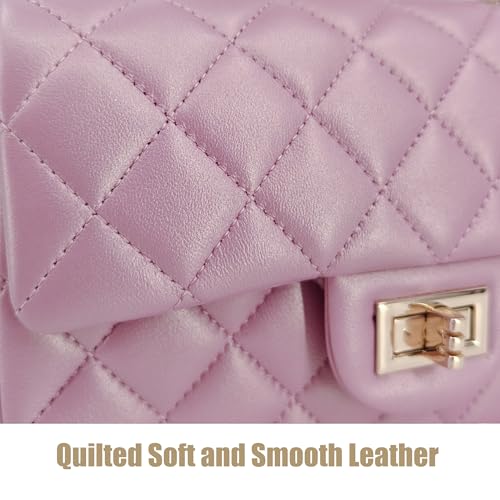 Image of M-ioi-M Small Quilted Crossbody Bag for Women, Genuine Leather Mini Shoulder Flap Purse with Gold Chain Strap & Top Handle