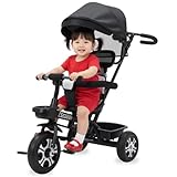 Triciclo Infantil com Alça e Capota Atentu Motoca Passeio com Empurrador (Preto)