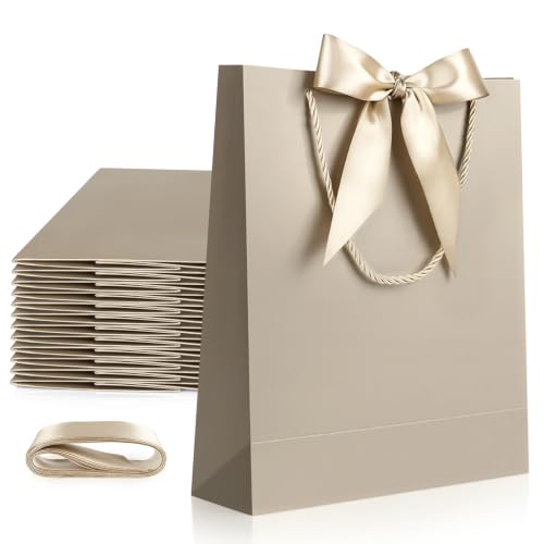 Image of JMANNI 12 Pcs Wedding Paper Gift Bags with Handle,13 inch Medium Thank You Gifts Bags with Ribbon Bow Bridal Shower Gifts for Baby Shower Graduation Holiday Birthday Party Supplies Mothers Day（Champagne）