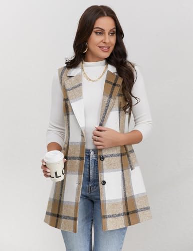 Image of IDEALSANXUN Plaid Vest for Women Fall Winter Sleeveless Blazer Jackets