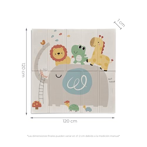 MS BabyWorld – Trendy – Tapete de conjuntos para bebé 3 tamanhos à sua escolha- frente e verso, tapete muito acolchoado (1 cm grossos), dobrável e com saco de transporte (120 * 120, leão / arco-íris)