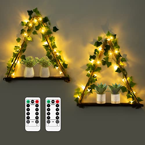 Image of Doozx Hanging Shelves with Led-Strip - Set of 2, Macrame Wall Hanging Shelf for Wall Decor for Bedroom Living Room Bathroom, Boho Room Decor Aesthetic, Plant Decor