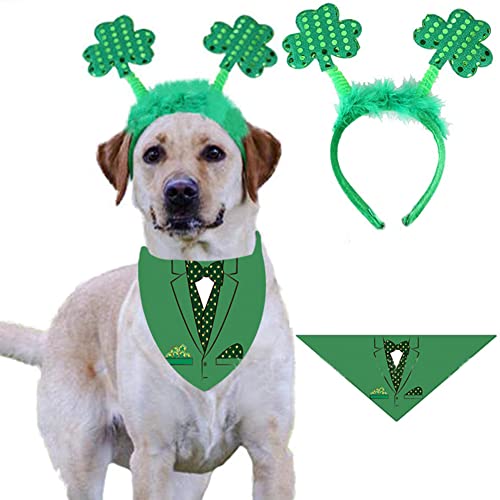 St. Patirck's Day Dog Costume,St. Patrick's Day Headband Bandana Green Shamrock Leprechaun Dog Cat Costume