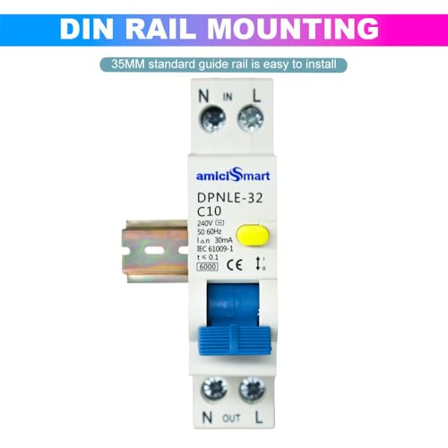 Image of amiciSmart 10A Single Module Circuit Breaker with Over Current, Short-Circuit and Leakage Protection, Shock Proof,220VAC