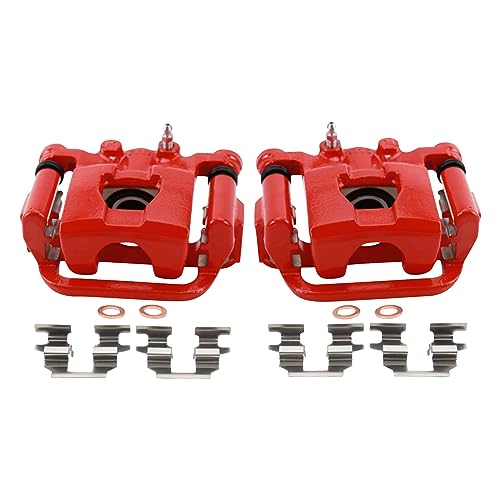 Image of TRQ Rear Brake Caliper Set Painted Red Brackets Compatible with 2007-2012 Nissan Altima 2007-2008 Maxima