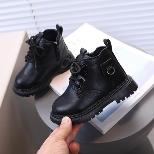 IWIHMIV Toddler Winter Shoes Girls Snow Boots Toddler Ankle Boots Boys Girls Leather Lace-Up Side Zipper Riding Winter Boots2