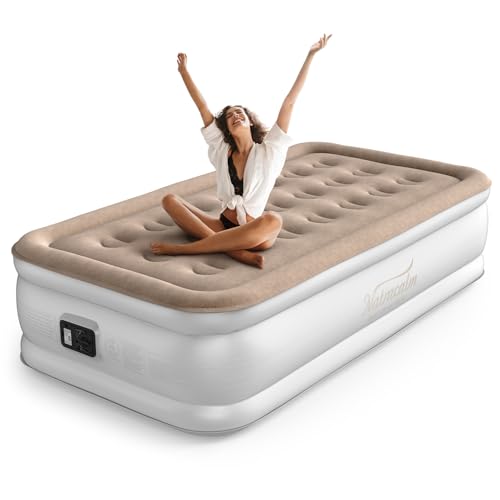 Image of NatraCalm Twin Air Mattress with Built in Pump Raised, Blow up Mattress for Guest Home Camping, Inflatable Mattress Twin Size in 2 Mins Self Inflation, Compact Portable Air Bed, colchones inflables