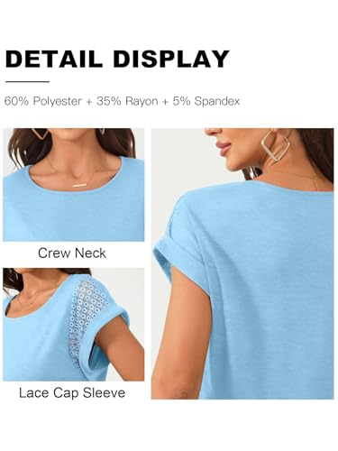 Image of Bliwov Womens Tops Lace Cap Sleeve T Shirts,Cute Trendy Casual,Beach Vacation Outfits,Summer Spring Fashion Clothes