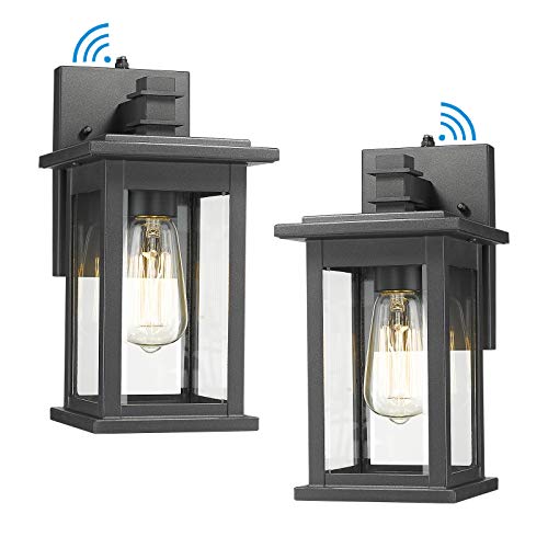 Flash Deals - 40% OFF Dusk to Dawn Sensor Outdoor Wall Lantern, HWH Exterior Wall Sconces, Matte Black Waterproof Porch Light Fixture with Clear Glass Shade for Porch, Garage, Doorway, 5HD8-B-P-2PK BK