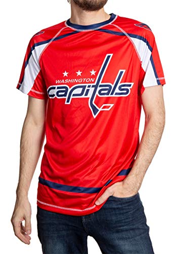 Calhoun NHL Mens Loose Fit Performance Quick Dry Rash Guard Short Sleeve Shirt (Washington Capitals X-Large)