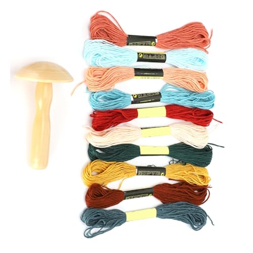 Kit de suministros para zurcido Yosoo: hongo de madera para zurcir y 10 hilos de algodón en colores variados para calcetines, suéteres y reparación DIY miniatura 7