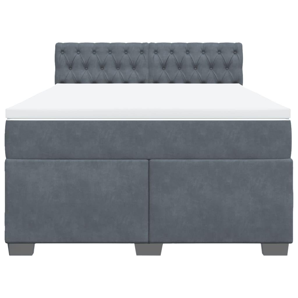 Lit à Sommier Tapissier 140x190 Cm Tissu Gris Foncé - Cadre De Lit Simple Confortable