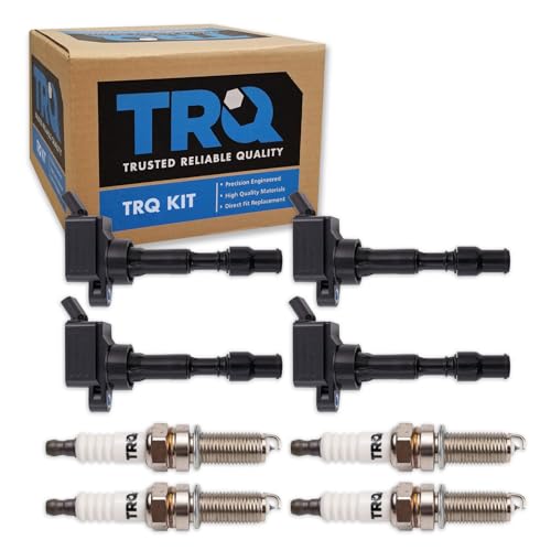 TRQ Ignition Coil & Spark Plug Kit Iridium 8 Piece Compatible with 2015-2018 Hyundai Elantra 2.0L with 4 Pin Connector 2015 Sonata 2.4L Hybrid 2017 Kia Forte LX 2018 Forte