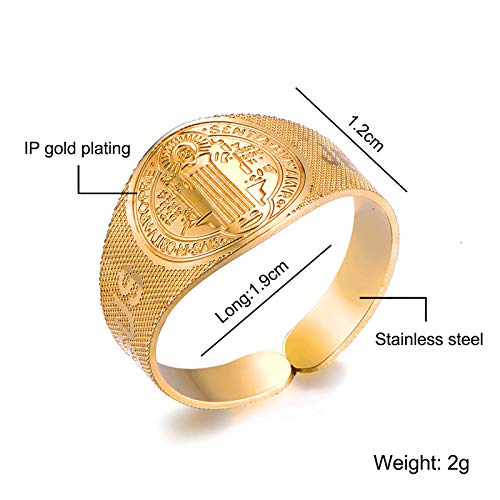 JAJAFOOK Stainless steel Jesus Saint Benedict ring opening adjustable ring catholic religious Jewelry2