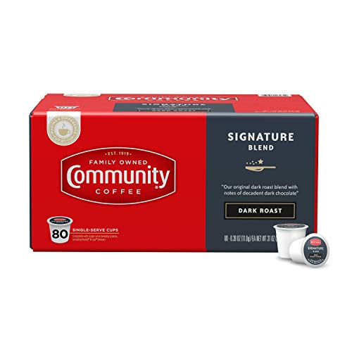 Image of Community Coffee Signature Blend, Dark Roast Coffee Pods, Compatible with Keurig 2.0 K-Cup Brewers, 80 Count (Pack of 1)