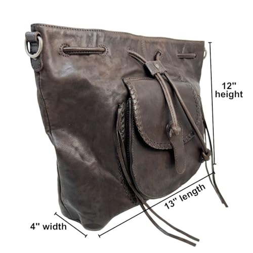 Myra Bag Drawstring Leather Bucket Bag for Women - Bohemian Crossbody Shoulder Purse2