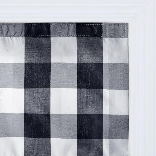 Image of TWOPAGES No Drill Cordless Buffalo Plaid Roman Shades Gingham Checkered Roman Blinds for Windows, Custom Made Room Darkening Blinds Farmhouse Shades, Black Grid, 1 Piece