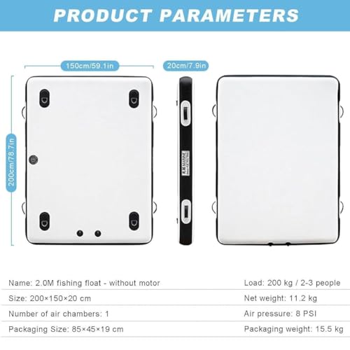 Ponton de pêche gonflable stable charge 200kg avec tuba